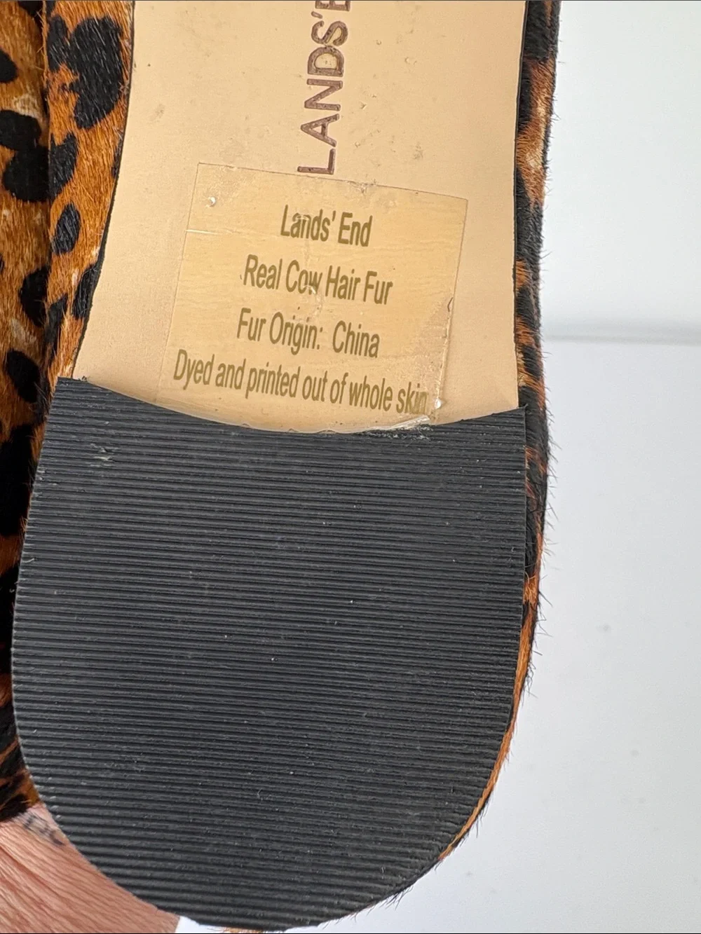 👞 Lands' End fur leather Leopard Print Pointed Toe Flats with Black Patent Cap